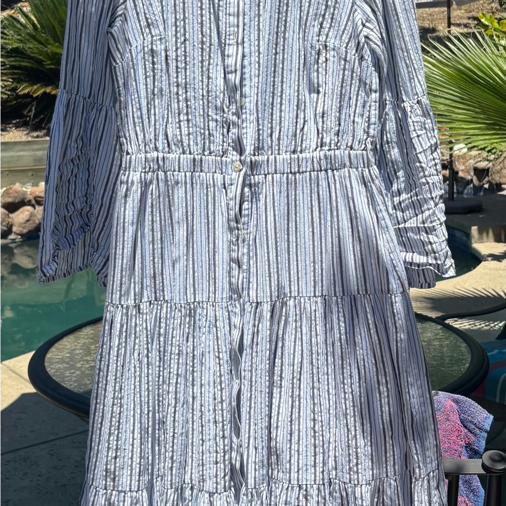 Michael Kors White and Navy Striped Long Sleeve Dress